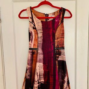 Abstract fit/flare dress with zipper details